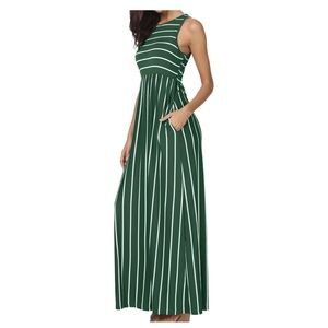 levaca Women's Summer Sleeveless Striped Pockets Casual Loose Swing Maxi Dress